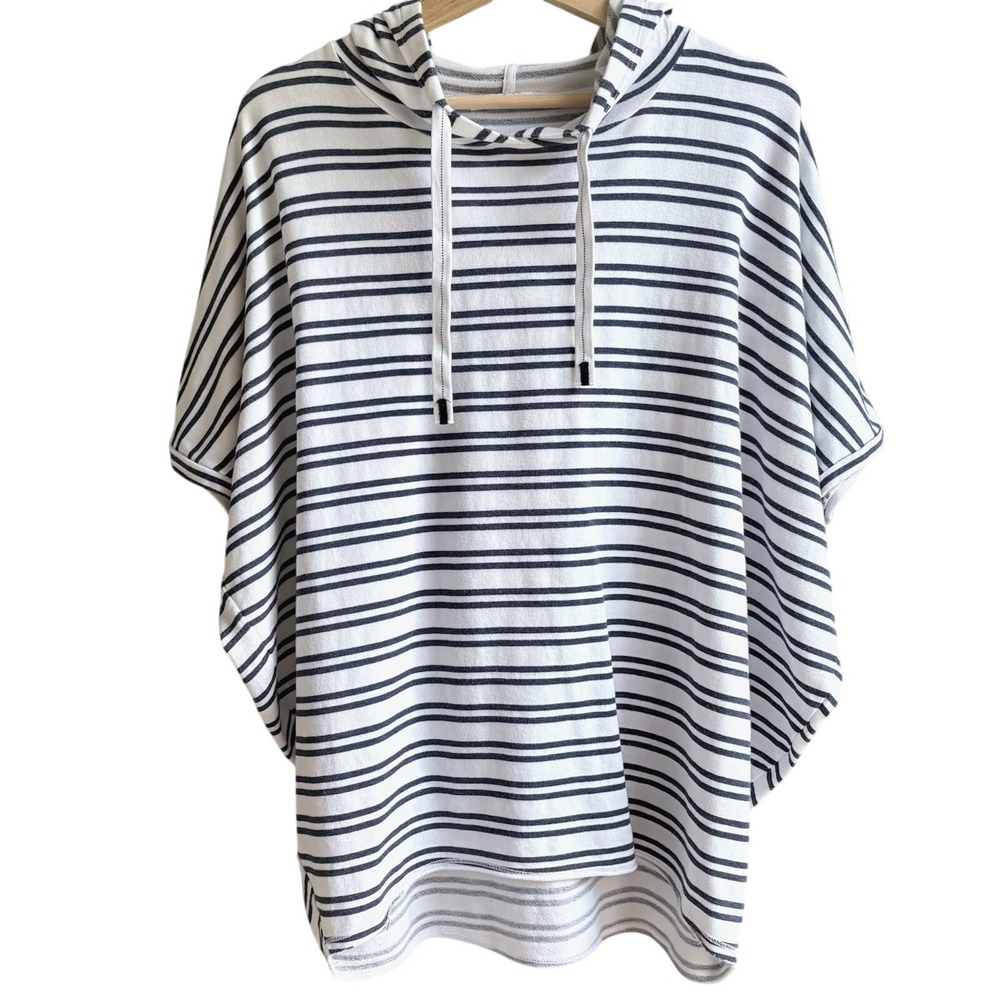 Stateside Sweatshirt Poncho Navy White Striped Short Sleeve Nautical Coastal‎ M